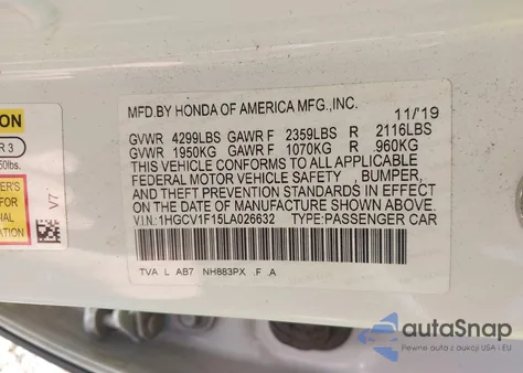 2020 Honda Accord Lx из США, поврежденный, VIN 1HGCV1F15LA026632